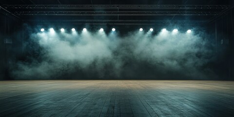 A dramatic stage scene with fog and lighting, perfect for promoting theater productions, concerts, or dance performances.