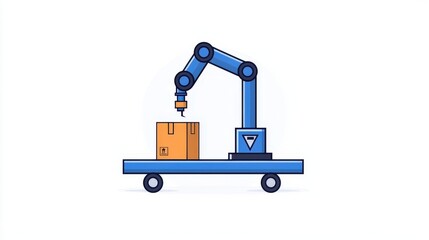 Robotic Arm Placing Cardboard Box on Moving Conveyor with Simple Modern Design