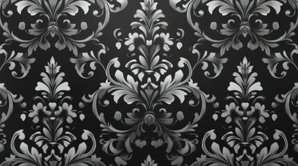 Classic seamless damask wallpaper in black and silver with ornate patterns for a timeless look