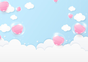 Heart bubble balloon and cloud background