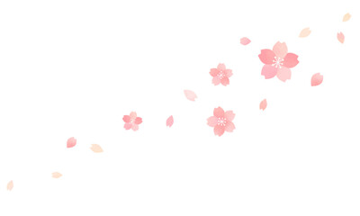 風で舞う 桜のイラスト・春・水彩・ Cherry blossoms	