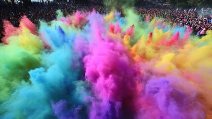 Vibrant Colorful Powder Explosion at Festive Outdoor Celebration