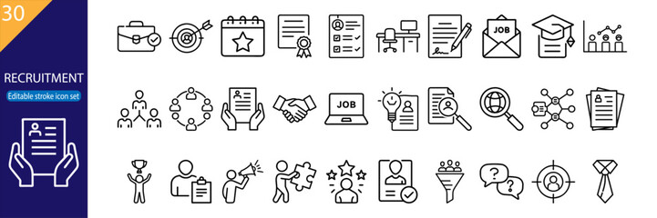 Recruitment icons for job seekers and employers showcasing various hiring processes