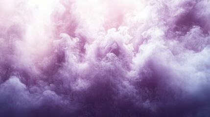 Fototapeta premium Dramatic cloudscape with purple and white fluffy clouds illuminated by a warm light source. The image evokes a feeling of ethereal beauty and