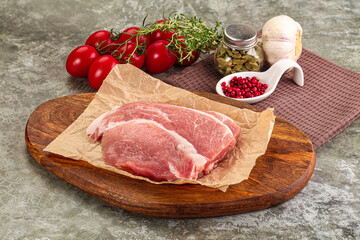 Raw pork steak for cooking
