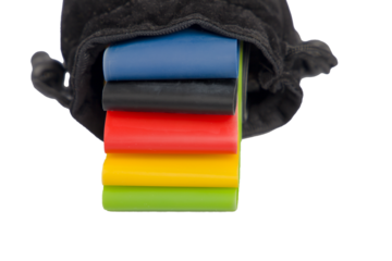 Multicolored rubber bands for fitness. Isolated on white.