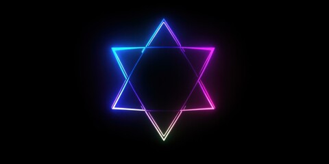 A vibrant neon star symbol against a dark background, suitable for commercial use in festive designs, digital art, or religious themes.
