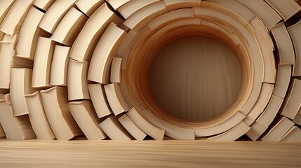 Fototapeta premium Surreal circular tunnel formed by stacked open books on wooden surface