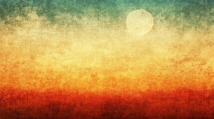 Obraz premium Abstract landscape with a textured, grainy effect. Warm color palette transitions from teal and green to yellow, orange, and deep red. Subtle light