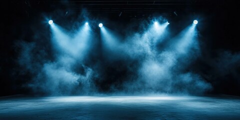 Dramatic stage lighting with fog creates an atmospheric scene suitable for events, performances, or promotional materials.