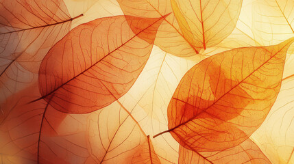Translucent autumn leaves create warm, inviting background