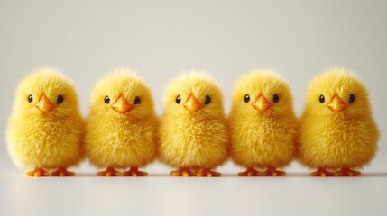 Adorable Yellow Chicks in a Row Looking Cute and Fluffy Together
