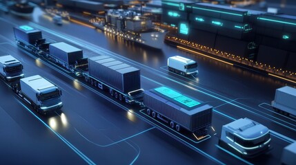 Obraz premium Container ship, augmented reality shipping data, 3D illustration.