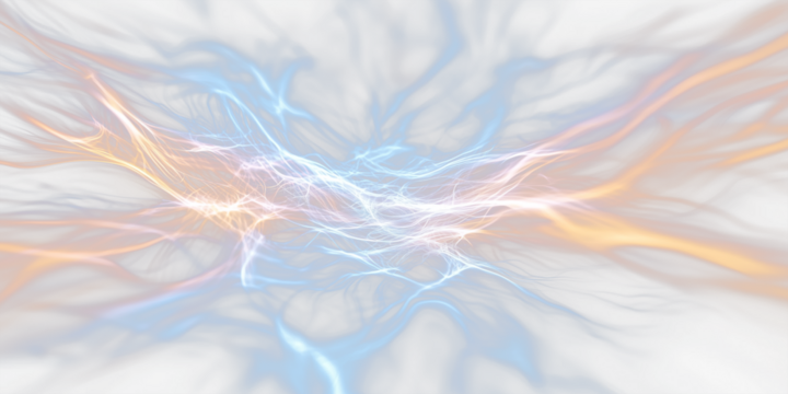 dynamic display of blue and orange energy waves flowing through transparency background