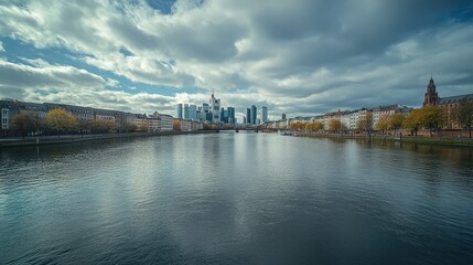 Naklejka premium High-resolution shot of Frankfurt skyline with historic landmarks and modern architecture in perfect harmony