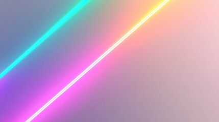 Naklejka premium Abstract background with vibrant neon lines in teal, pink, and yellow hues crossing a soft gradient backdrop. The lines are bright and bold against a