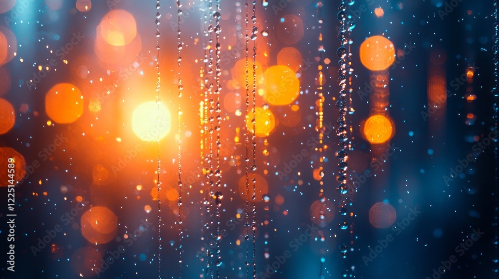 Poster droplets glisten as they hang in suspension, capturing light and creating a vivid interplay of color