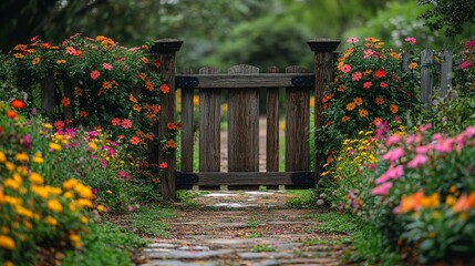 Obraz premium Serene Garden Gate: A Pathway to Tranquility