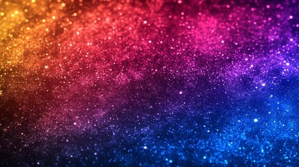 Obraz premium Abstract background with vibrant red, orange, blue, and purple glitter. Shimmering particles create a cosmic, dreamy atmosphere. Ideal for festive or