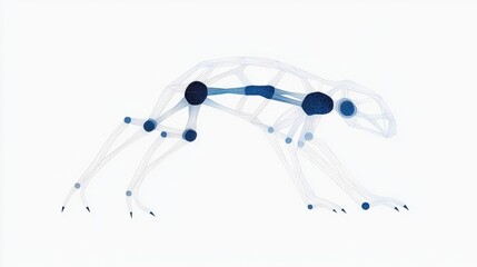 Abstract Representation of Animal Skeleton in Blue and White with Dynamic Pose