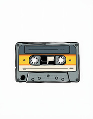 Obraz premium Retro styled image of an old compact cassette, doodle art, with white tones