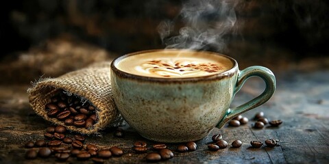 Fototapeta premium cup of coffee with beans