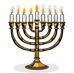 Fototapeta premium Lighted chanukiah with all its nine candles illuminated for Hanukkah vector illustration (2)