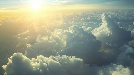 Scenic aerial shot of Bangkok city with dramatic clouds and bright sunshine highlighting the skyline