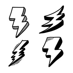 hand drawn sketch style lightning collection illustration. thunderbolt doodle icon set. vector illustration.