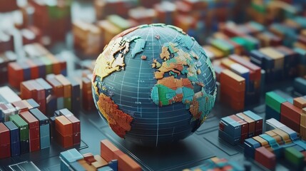 Digital globe, trade network highlighted, 3D illustration. 
