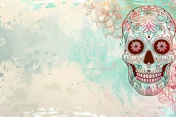 Obraz premium Day of the dead rule of thirds, corner right side placed, and blank banner template without text , on the extreme right third of an image, rule of thirds, corner right side placed, 
