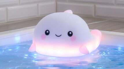 Adorable glow-in-the-dark whale night light floating in water