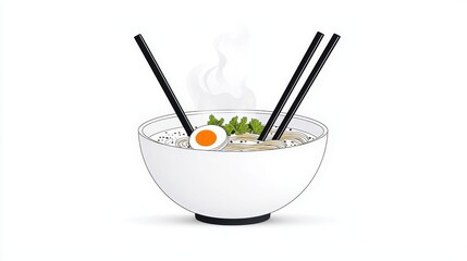 Delicious Ramen Bowl with Egg and Fresh Herbs Steaming Hot Asian Cuisine