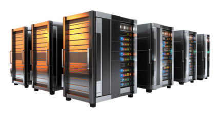 Modern Data Center Rack Servers on a transparent background