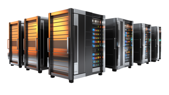  Modern Data Center Rack Servers on a transparent background