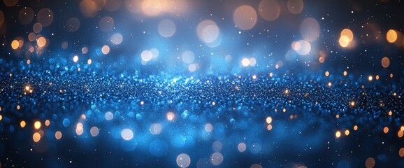 Fototapeta premium Blue Glitter Sparkle Background with Golden Lights