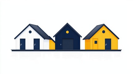 Colorful Scandinavian Style Houses in Minimalistic Design with Clean Lines and Simple Shapes
