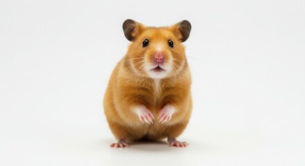 Golden Hamster Standing on White Background Looking at Camera