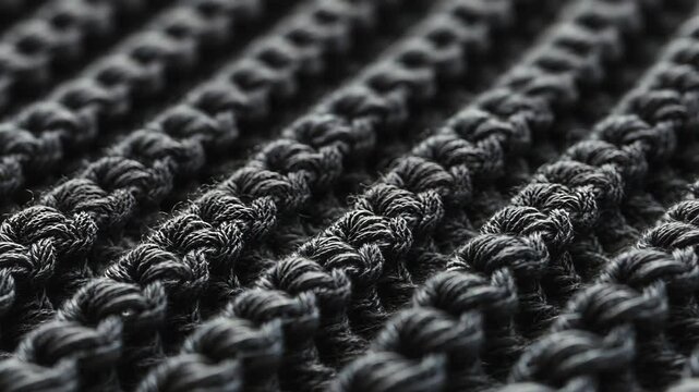Close-up view of intricately woven black fabric showcasing detailed braiding patterns and textures