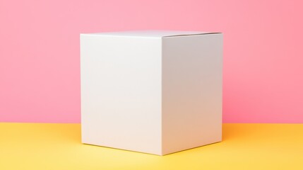 Obraz premium Minimalist white box on colorful pastel background for creative packaging concept