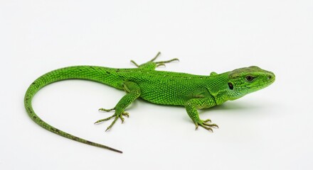 Obraz premium Green Lizard on White Background Isolated