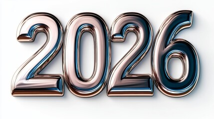Metallic Rose Gold Numerals 2026 On A White Background, 3D Rendering For Festive Designs