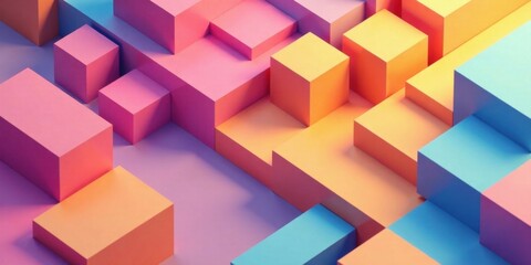 Obraz premium Abstract Composition of Interlocking Pastel Cubes, a Vivid Display of Geometric Shapes and Color Gradients