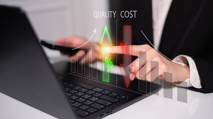 Cost reduction high quality efficiency strategy analysis management control concept