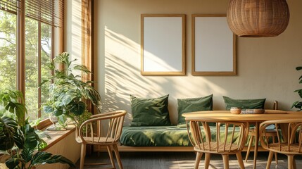 Obraz premium Cozy and Serene Indoor Space with Natural Light and Greenery