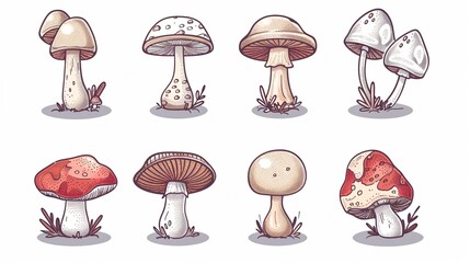 Whimsical Mushroom Cartoon Icon for Organic Food Cooking Ingredient