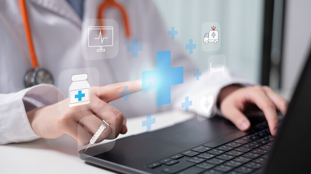 Professional health care worker doctor stethoscope medicine ambulance ekg icon concept