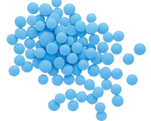A cluster of small blue circular pills scattered on a surface.