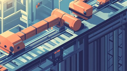 Futuristic robotic assembly line in a high-tech factory with automated machinery in action