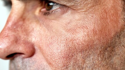 Fototapeta premium Facial skin texture concept. Close-up of aged skin on the face, showing detailed texture and natural imperfections, soft focus background, realistic lighting